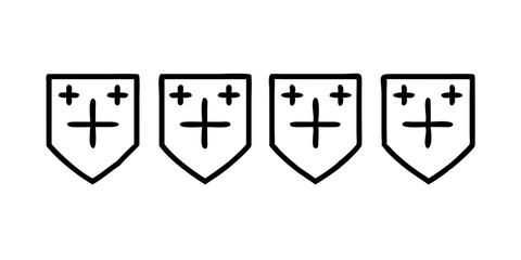 Shield badge icons with military crosses in a row