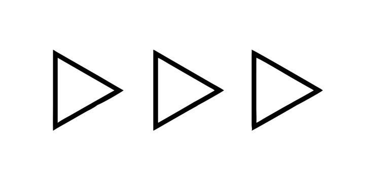 Triple forward triangle icon in black outline style