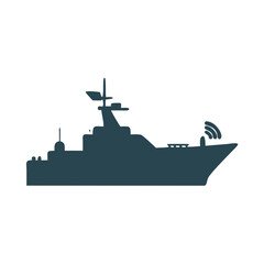Obraz premium Navy warship icon with radar signal in silhouette style