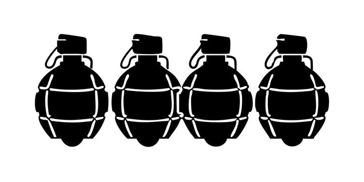 Four black hand grenades military icon in silhouette style