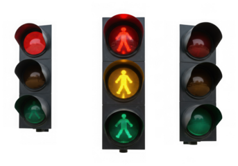 Pedestrian traffic signal red yellow green isolated on transparent background