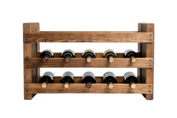 PNG Wooden wine rack with assorted bottles on display