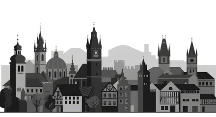 Obraz premium City Skyline Illustration with Towers and Buildings