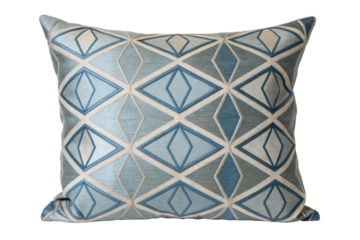 PNG Geometric patterned blue and gray pillow with diamond design
