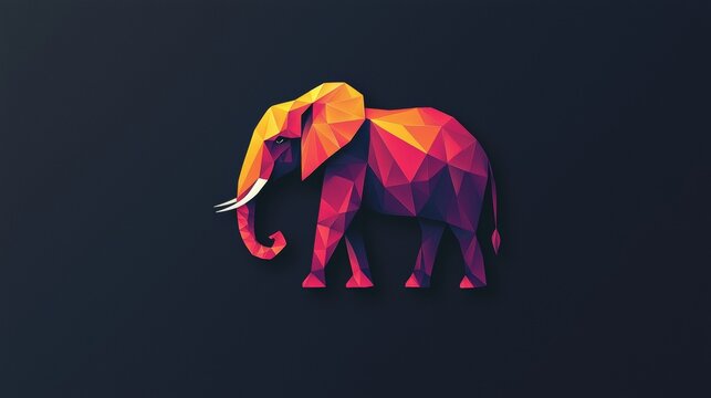 Colorful geometric elephant design set against a dark background for modern art enthusiasts