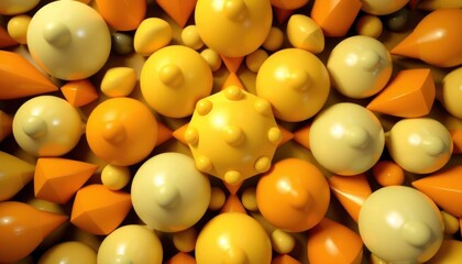 Abstract Geometric Composition with Spheres and Tetrahedrons in Shades of Yellow and Orange, an original artistic design