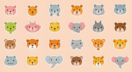 Cartoon Animal Face Sticker Set