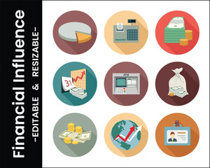 Financial And Investment Icon Set Featuring Money Chart Atm And Pie Chart Illustrations