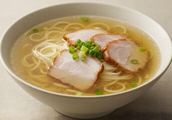 Delicious Ramen Soup with Pork Slices and Scallions - Authentic Asian Cuisine Dish.