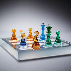 Glass Chess Pieces on a Transparent Board