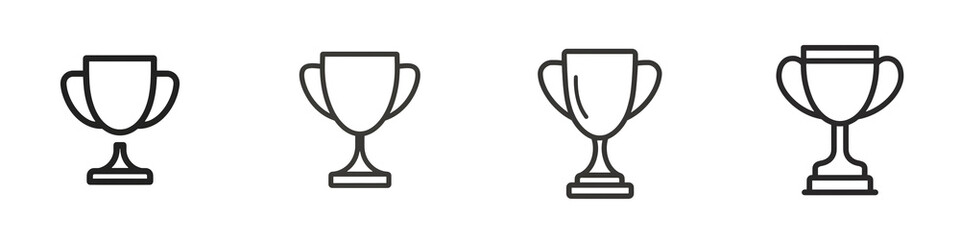 Four trophy icons representing success, achievement, and victory in a minimalistic design with elegant lines and a modern aesthetic, perfect for awards, competitions, and motivation themes