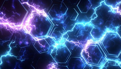 Naklejka premium Abstract hexagonal pattern illuminated with vibrant electric energy.
