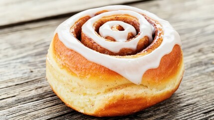 Visually striking product photography, commercial poster of a warm cinnamon roll with icing,