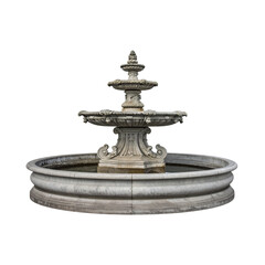 Fototapeta premium beautiful stone fountain with three tiers, featuring intricate carvings and circular basin. water flows gracefully, creating serene atmosphere in any garden or courtyard