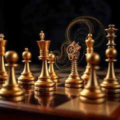 Golden Chess Pieces with Mechanical Bishop