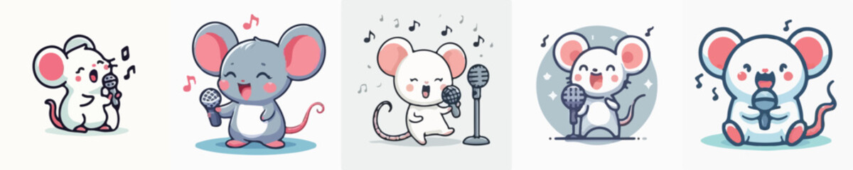 Vector of a cute baby mouse singing