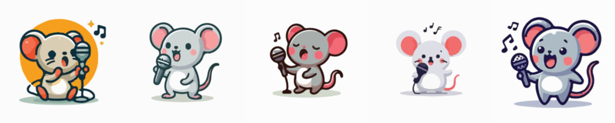 Vector of a cute baby mouse singing