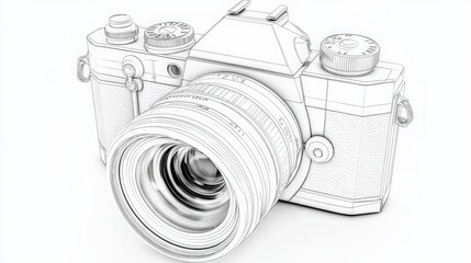 Vintage Camera Illustration with Detailed Lens and Buttons Design
