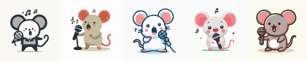 Vector of a cute baby mouse singing