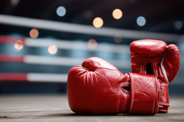 Boxing gloves on boxing ring
