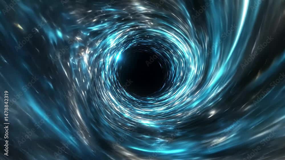 Wall mural wormhole tunnel with blue glowing nebula web located in deep space at the edge of the universe, 3d w