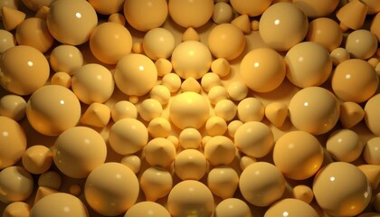 Irregular Yellow Spheres and Tetrahedrons Assemblage in Varied Tonal Arrangements for Modern Graphic Designs