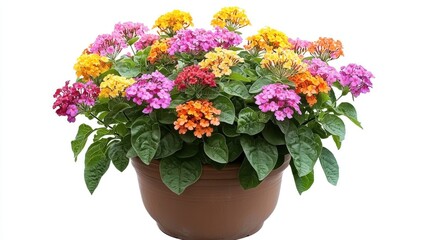 Lantana with colorful clusters in a pot
