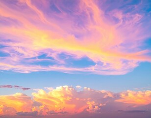 A vibrant blue sky stretches overhead, dotted with fluffy white clouds, creating a serene backdrop that evokes a sense of peace and tranquility.