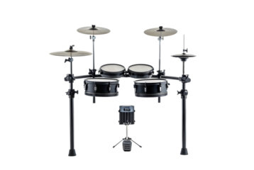 PNG Black electronic drum kit set with cymbals on black background