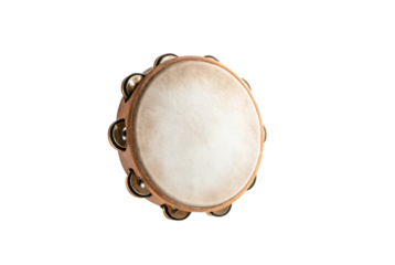PNG Traditional handheld tambourine with jingles on white background
