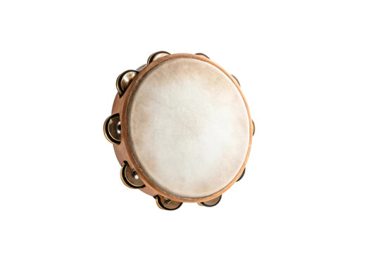 PNG Traditional handheld tambourine with jingles on white background