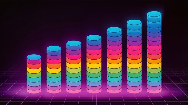 Stacked Column Chart with Semi-Transparent Layers – Vibrant Neon Colors on Dark Background Style - Powered by Adobe