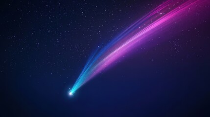 The Iridescent Trail of a Shooting Star Lights Up the Night Sky Background.