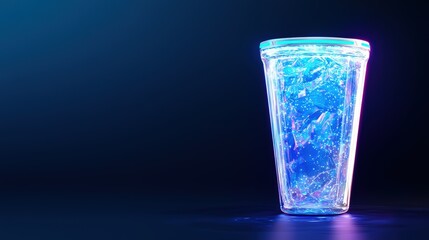 A futuristic protein shake container, holographic details, glowing edges