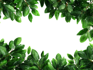 Lush Green Leaves Frame on Transparent Background, PNG
