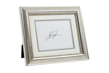 PNG Elegant silver picture frame with blank placeholder and signature