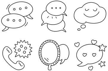 Chat bubbles and icons express communication and thoughts with cheerful smile and playful elements in creative design