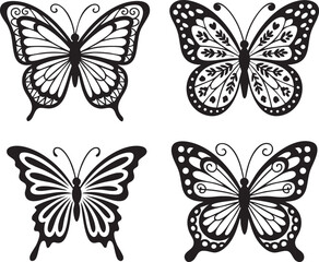 Elegant Black and White Butterfly Silhouettes Set