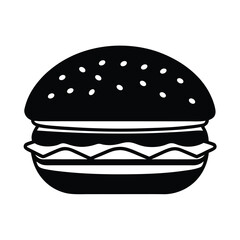 Cheeseburger with Sesame Bun Vector Silhouette on White Background