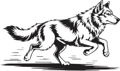 Wolf running wild animal canine predator nature line art illustration