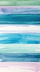 A vibrant watercolor painting featuring soft, flowing stripes in shades of blue, green, and pink, blending harmoniously to create a soothing, artistic effect.