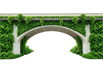 PNG Lush greenery-covered arch bridge with vines and foliage
