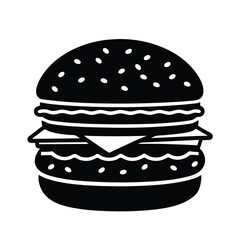 Double Beef Burger Vector Silhouette on White Background