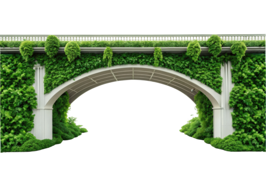 PNG Lush greenery-covered arch bridge with vines and foliage