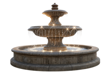 PNG Elegant stone fountain with cascading water and subtle lighting effects