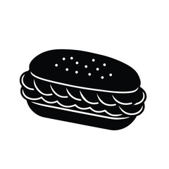 Meatball Sub Sandwich Vector Silhouette on White Background