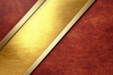 Abstract background featuring textured red leather and brushed gold metal in diagonal composition studio shot