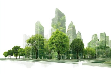 Obraz premium Abstract digital representation of an eco-conscious city, focusing on green technology and urban sustainability.