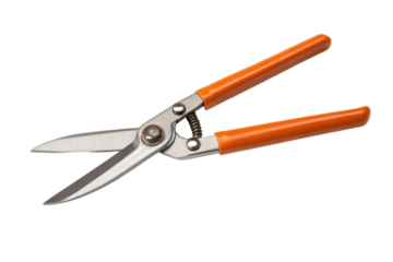 PNG Orange handled garden shears on white background for efficient pruning