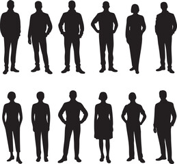 Silhouette of People Standing – Vector Collection of Men and Women Poses